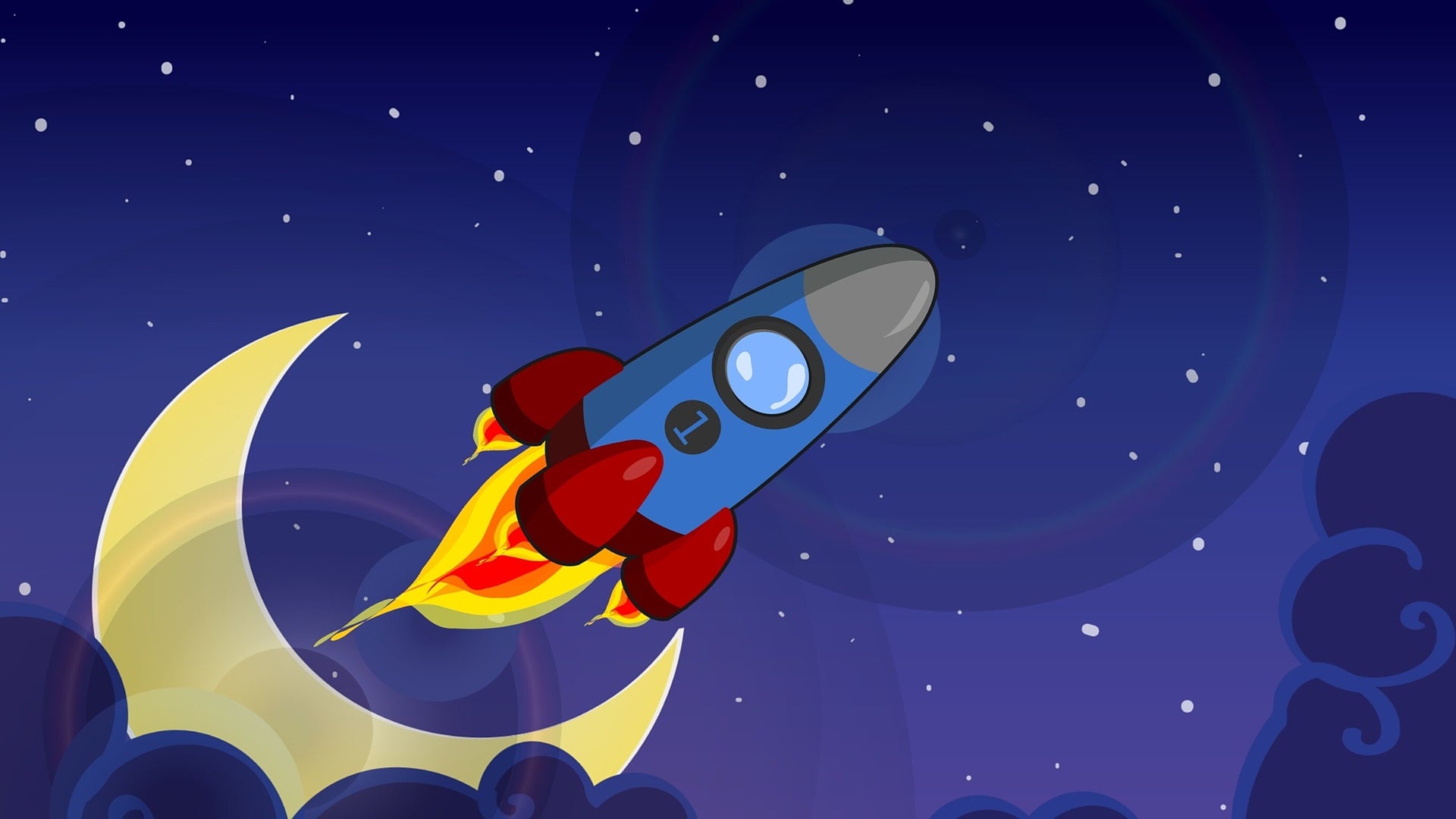 startup rocket in front of moon