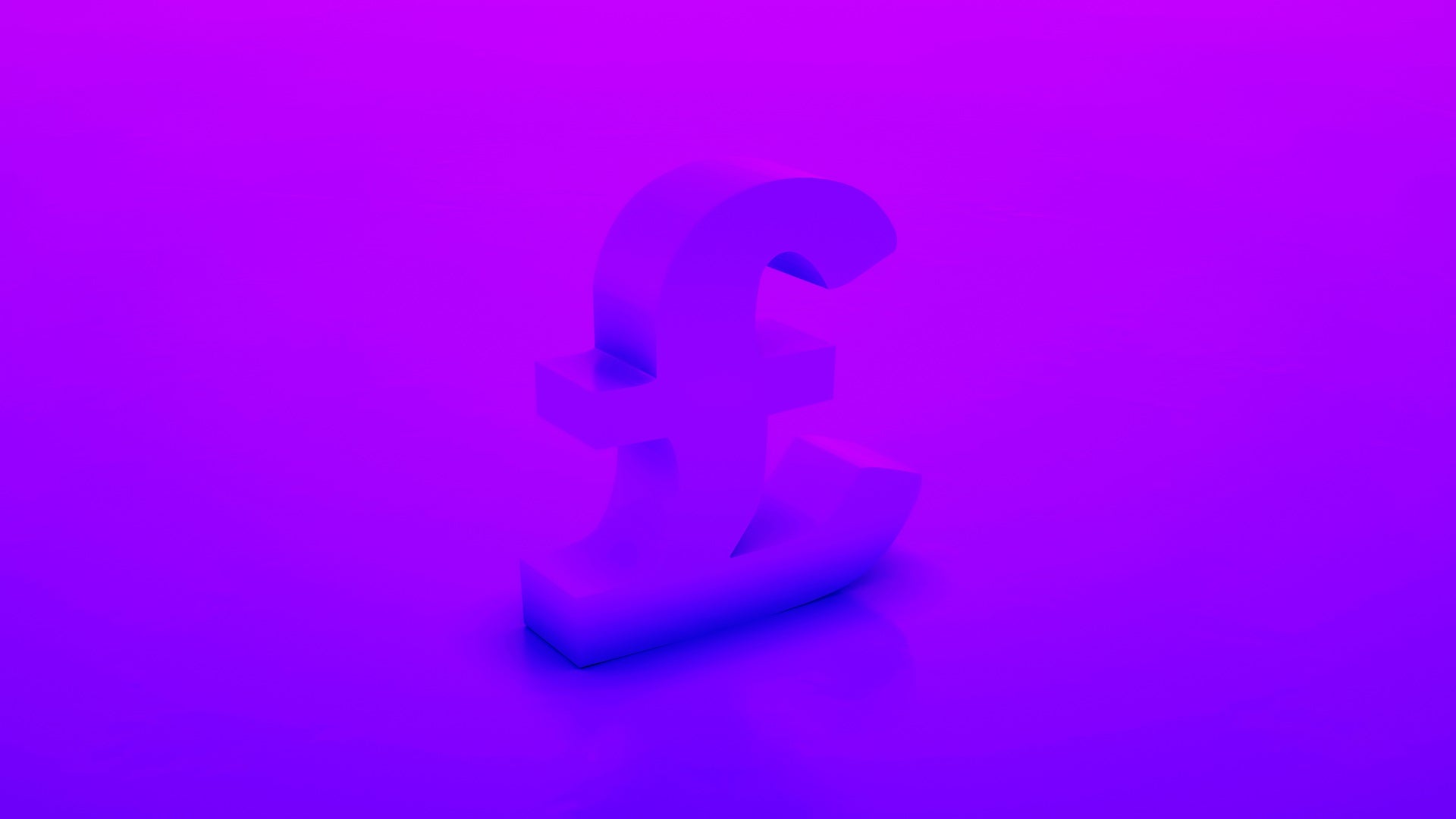 Pound symbol isolated on purple color background. 3d illustration.