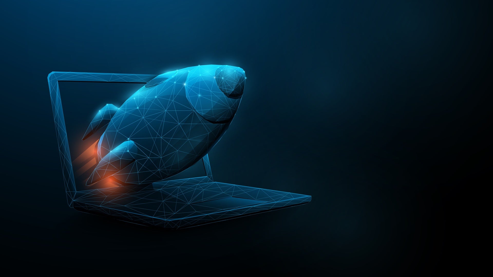 Startup Concept. Rocket Flying Out of Laptop Screen From Lines, Triangles and Low Poly Style Design. Illustration Vector