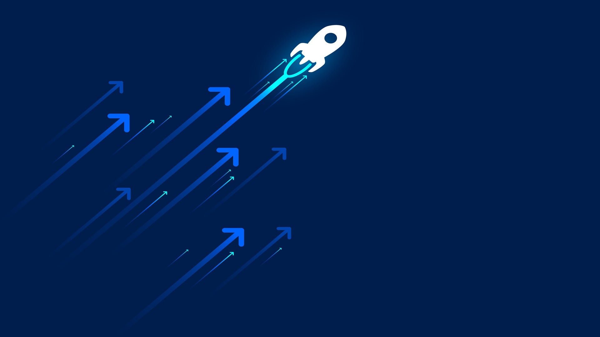 Up rocket and arrows on blue background illustration, copy space