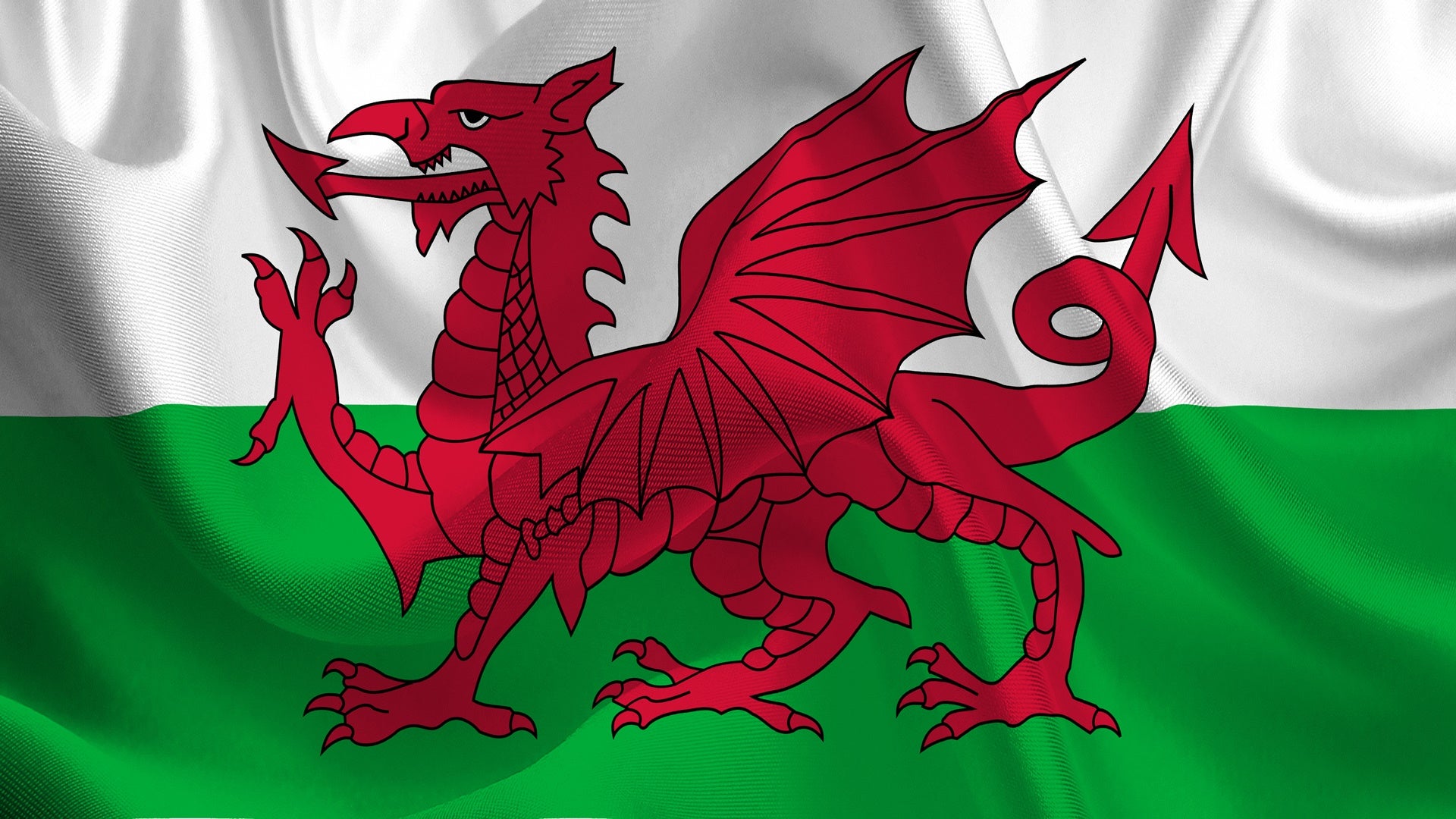 Waving flag of the Wales. Welsh Flag in the Wind. National mark.