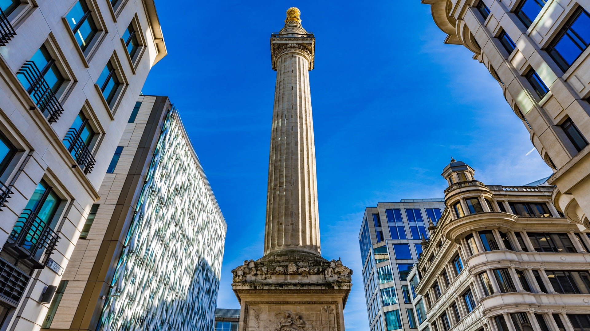Monument to the Great Fire of London in London, United Kingdom.
